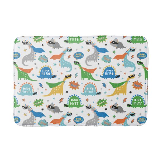 恐竜のスーパーヒーローは明るい色だ バスマット (正面)