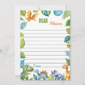 恐竜のタイムカプセルノートメッセージカード サンキューカード (正面)