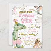恐竜のチュチュ ThreeRex 女の子 3歳の誕生日パーティー 招待状 (正面)