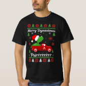 恐竜のティラノサウルス醜いクリスマスセーター Tシャツ (正面)