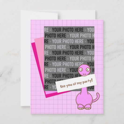 恐竜のテーマの女の子の誕生日のパーティの招待状 招待状 (裏面)