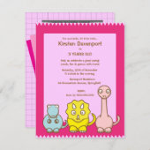 恐竜のテーマの女の子の誕生日のパーティの招待状 招待状 (正面/裏面)