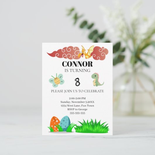 恐竜のテーマの子供の誕生日 ポストカード (スタンド正面)