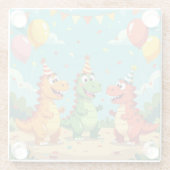 恐竜のテーマの誕生日おめでとう ガラスコースター (裏面)
