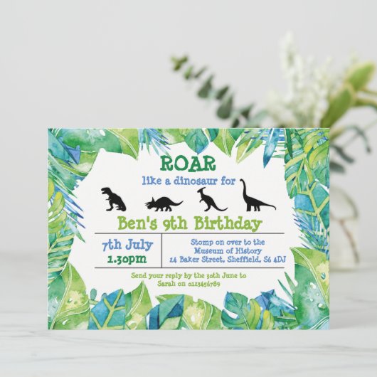 恐竜のテーマの誕生日のパーティの招待状 招待状 (スタンド正面)