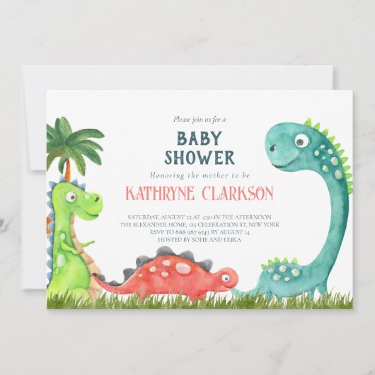 恐竜のテーマの赤ちゃんシャワーの招待状 招待状 (正面)