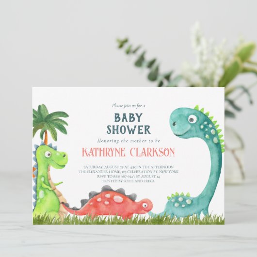 恐竜のテーマの赤ちゃんシャワーの招待状 招待状 (スタンド正面)