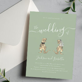 恐竜のテーマ結婚のセージ・グリーン 招待状