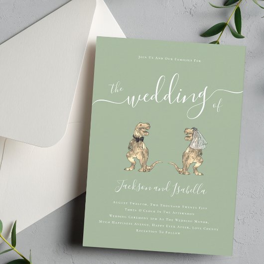 恐竜のテーマ結婚のセージ・グリーン 招待状