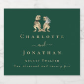 恐竜のテーマ結婚のダークグリーン スパークリングワインラベル (シングルラベル)