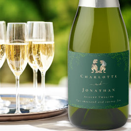 恐竜のテーマ結婚のダークグリーン スパークリングワインラベル