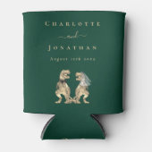 恐竜のテーマ結婚のダークグリーン 缶クーラー (正面)