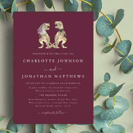 恐竜のテーマ結婚のバーガンディクリーム 招待状