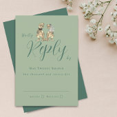恐竜のテーマ結婚のリプライSage Green 出欠カード