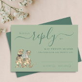 恐竜のテーマ結婚のリプライSage Green 出欠カード