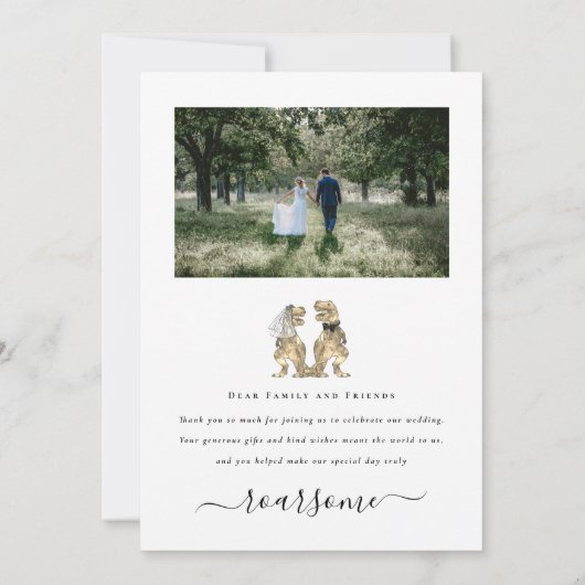 恐竜のテーマ結婚の写真ありがとう サンキューカード (裏面)