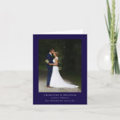 恐竜のテーマ結婚の写真ネイビーブルーホワイト サンキューカード (正面)