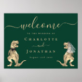 恐竜のテーマ結婚の歓迎ダークグリーン ポスター (正面)