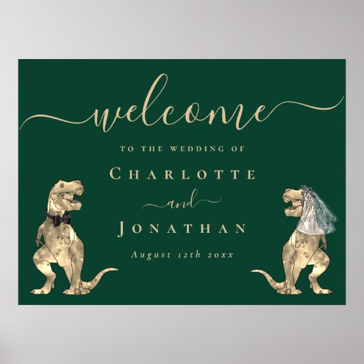 恐竜のテーマ結婚の歓迎ダークグリーン ポスター (正面)