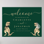 恐竜のテーマ結婚の歓迎ダークグリーン ポスター (正面)