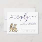 恐竜のテーマ結婚の返信ネイビーブルーホワイト 出欠カード (正面)