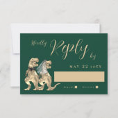 恐竜のテーマ結婚の返信 出欠カード (正面)