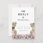 恐竜のテーマ結婚の返信 出欠カード (正面)