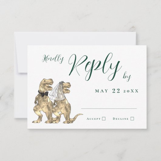 恐竜のテーマ結婚の返信 出欠カード (正面)