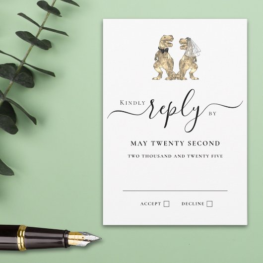 恐竜のテーマ結婚の返信 出欠カード