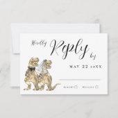 恐竜のテーマ結婚の返信 出欠カード (正面)