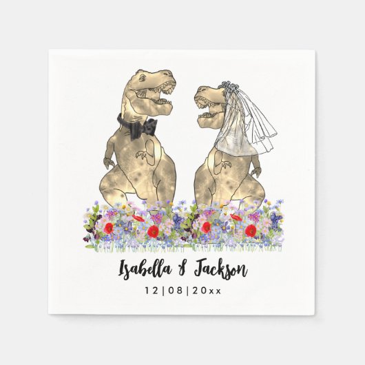 恐竜のテーマ結婚野花 スタンダードカクテルナプキン (正面)