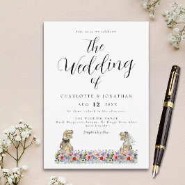 恐竜のテーマ結婚野花 招待状