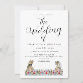 恐竜のテーマ結婚野花 招待状 (正面)