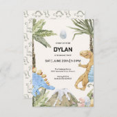 恐竜のテーマ誕生日パーティーの招待 招待状 (正面/裏面)