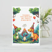 恐竜のディノの誕生日パーティーのフラットサンクスカード サンキューカード (スタンド正面)