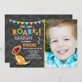 恐竜のディノ誕生日パーティーの招待 招待状 (正面/裏面)