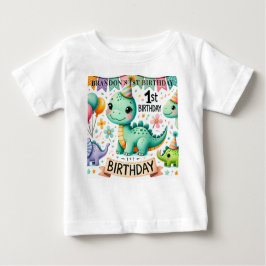 恐竜のディノ 1歳の誕生日パーティー ベビーTシャツ