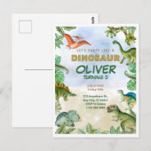 恐竜のディノ T-レックスの誕生日招待状 ポストカード (正面/裏面)