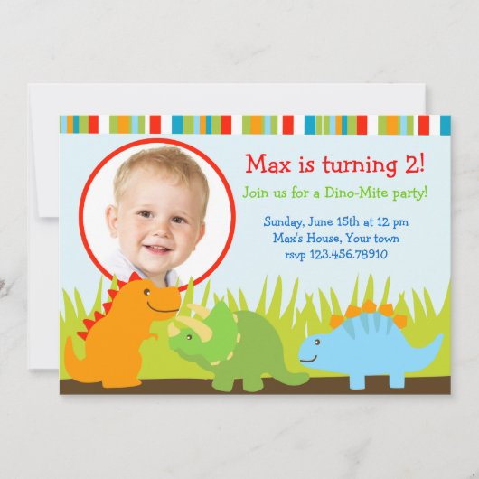 恐竜のディーノの写真のバースデーパーティ招待状 招待状 (正面)