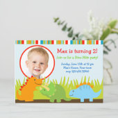 恐竜のディーノの写真のバースデーパーティ招待状 招待状 (スタンド正面)