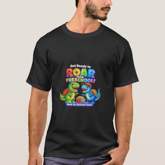 恐竜のデザインで幼稚園に吼えよう - かわいいティラノサウルスB Tシャツ (正面)