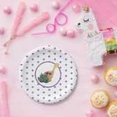 恐竜のトラック子供のパーティー紫ディノ水色 ペーパープレート (パーティー)