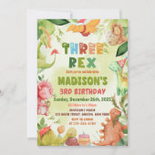 恐竜のトリケラサウルス・レックス・グリー ネリーの３歳の誕生日 招待状 (正面)