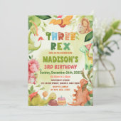 恐竜のトリケラサウルス・レックス・グリー ネリーの３歳の誕生日 招待状 (スタンド正面)