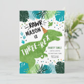 恐竜のトリケラ・レックス　Ｔ－ＲＥＸ　ＲＡＷＲ　３さいの誕生日だＩ 招待状 (スタンド正面)