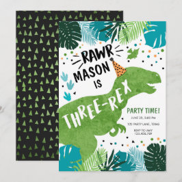 恐竜のトリケラ・レックス　Ｔ－ＲＥＸ　ＲＡＷＲ　３さいの誕生日だＩ 招待状