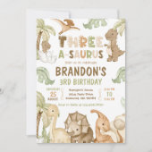 恐竜のトリプル・サウルス３歳の誕生日パーティー 招待状 (正面)