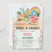 恐竜のトリプル・Ａ・サウルスの３歳誕生日パーティー 招待状 (正面)