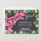 恐竜のトリプレックスの誕生日招待状 ガール ディノ 招待状 (正面)