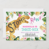 恐竜のトリプレックスの誕生日招待状 ガール ディノ 招待状 (正面)